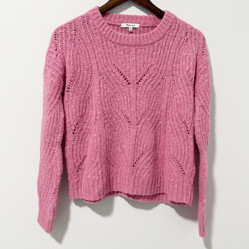 Madewell‎ Charley Pullover Sweater Womens Size XS Pink Alpaca Blend Cable Knit